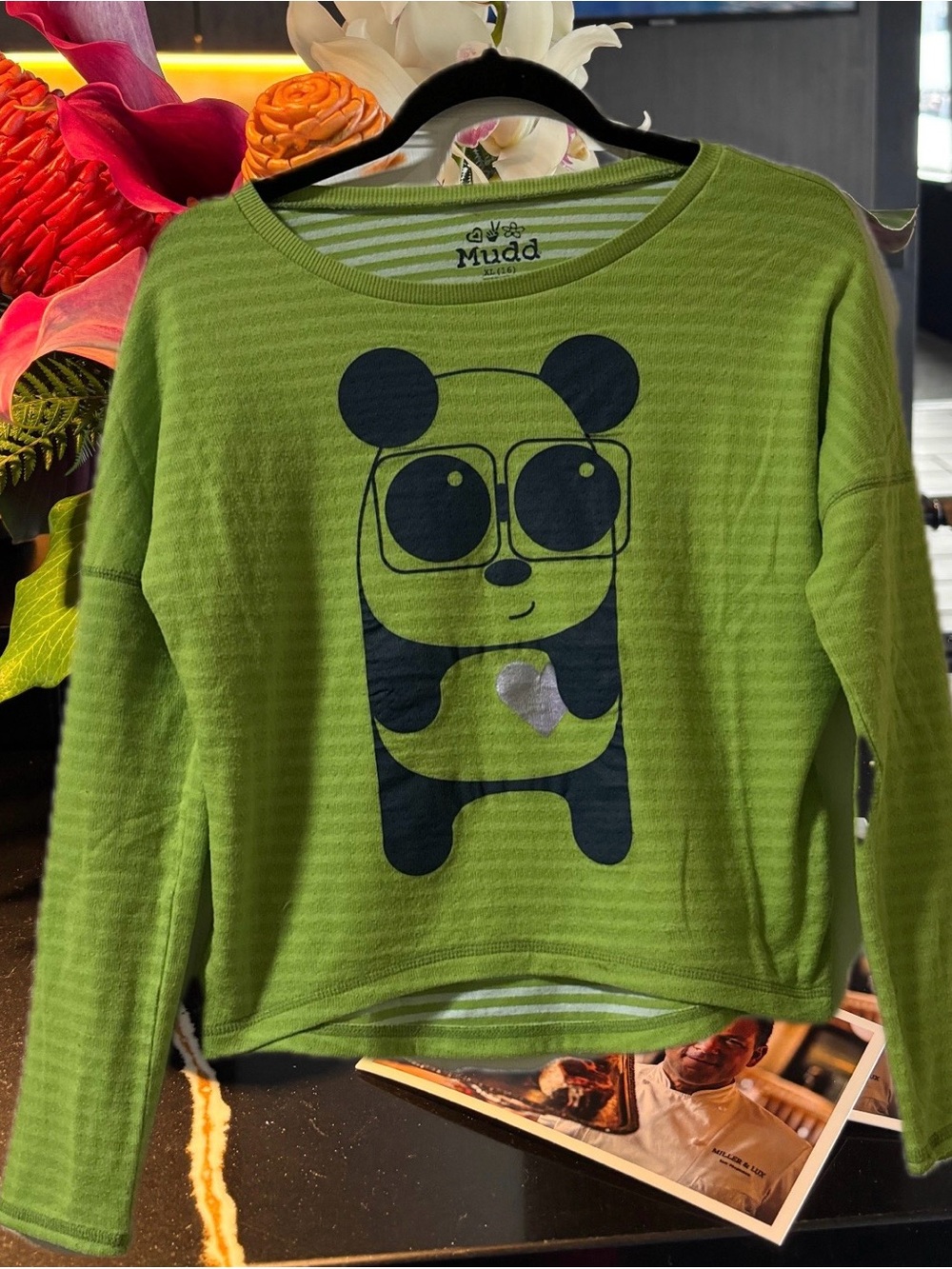 Green Panda Kids Juniors Kawaii Striped Long Sleeve Cropped Sweater